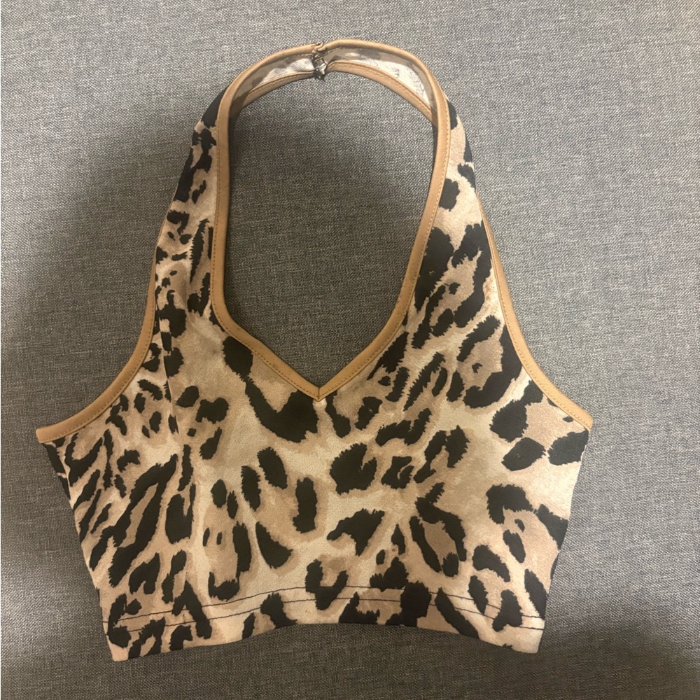Women Size Small Leopard Print Halter Crop Tank